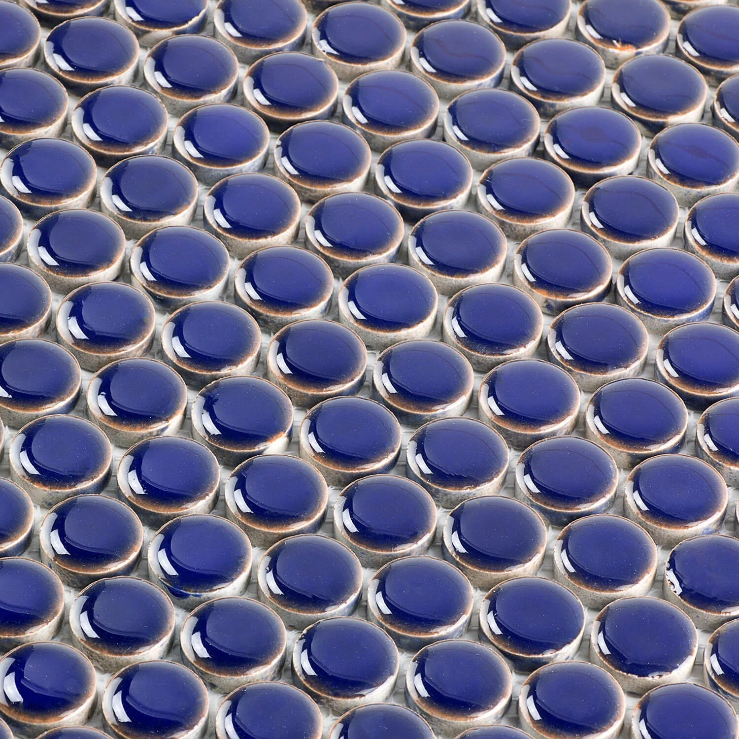 Eden Royal Blue Penny Round Polished Porcelain Mosaic Tile - Image 2