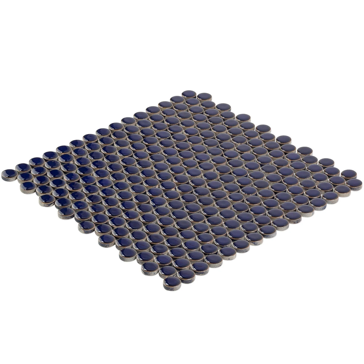 Eden Royal Blue Penny Round Polished Porcelain Mosaic Tile - Image 3