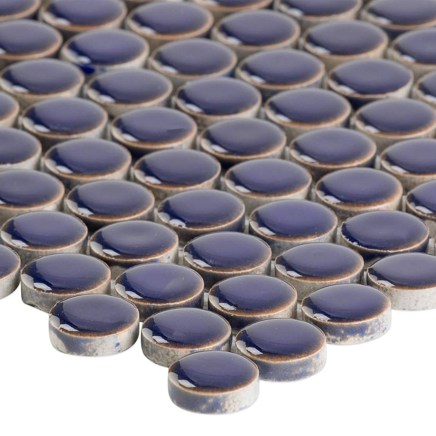Eden Royal Blue Penny Round Polished Porcelain Mosaic Tile - Image 4