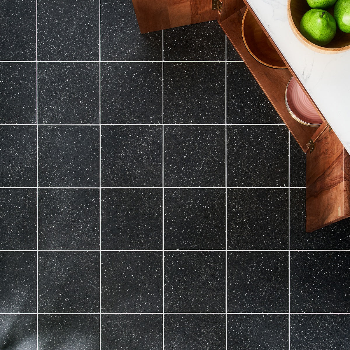 Elizabeth Sutton Charcoal Black Terrazzo 8x8 Matte Porcelain Tile - Image 2