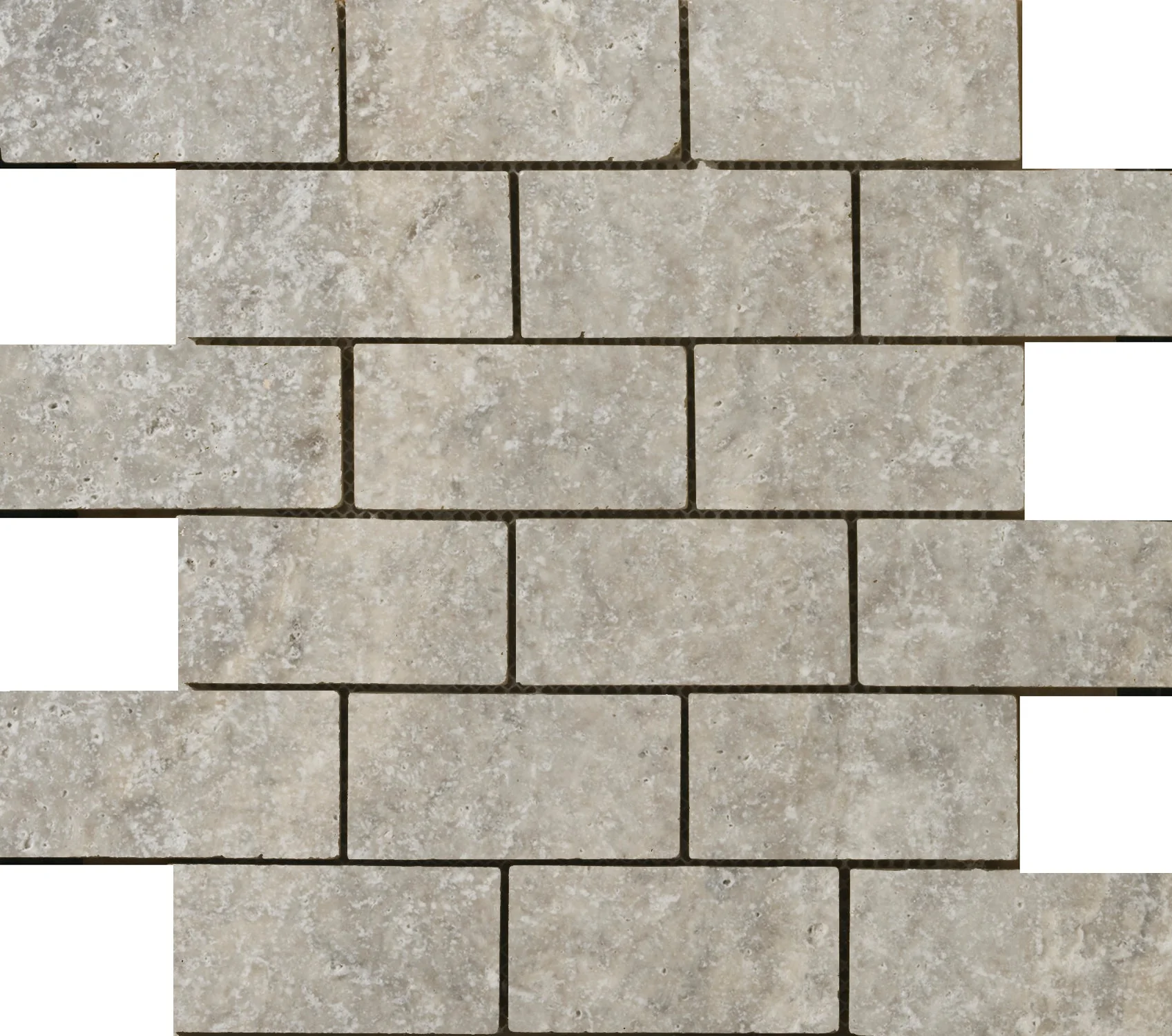 Emser Ancient Tumbled Silver Travertine Border Mosaic Tile, Natural Stone, 12-in x 12-in Sheet (Offset 2-in x 4-in) - Image 2