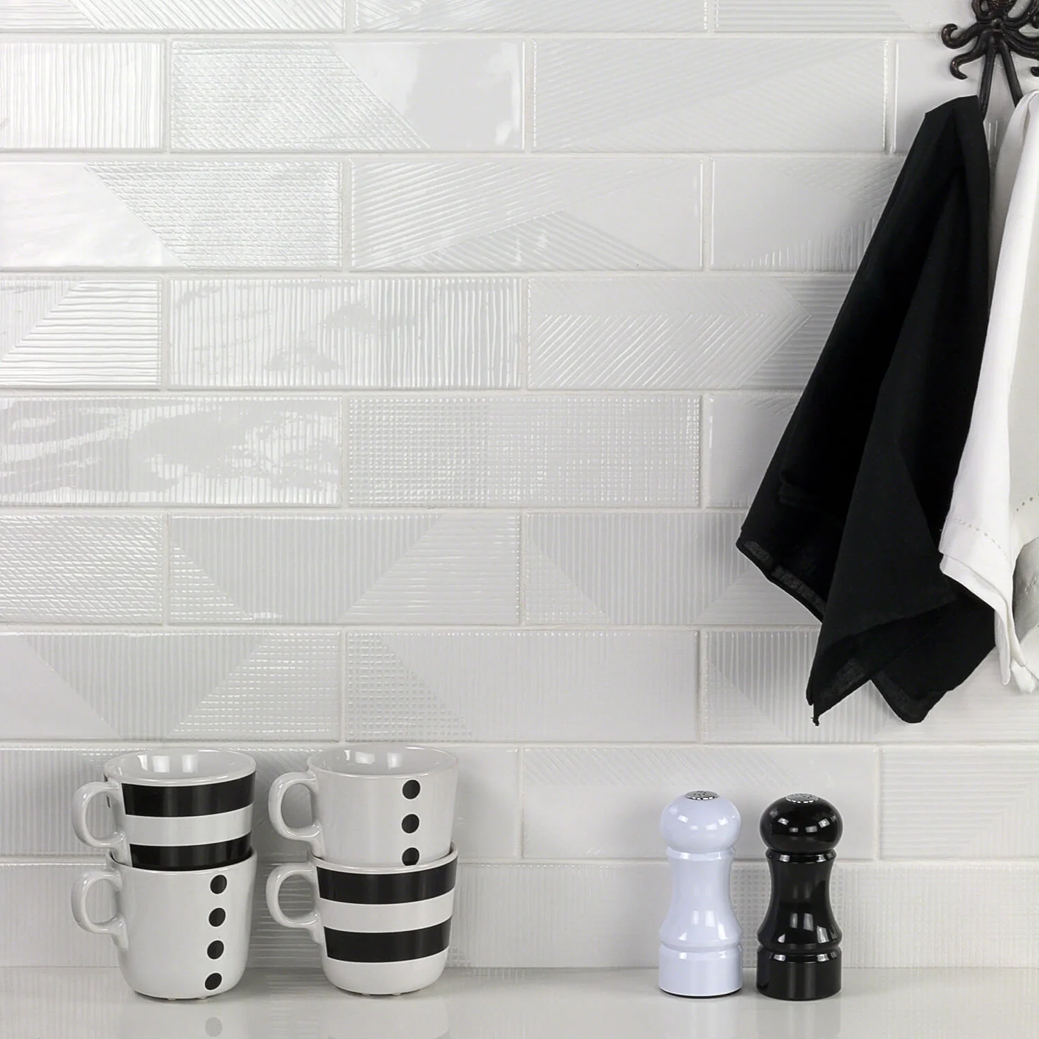 Enigma White 2x8 Textured Polished Ceramic Subway Tile - Lux Tile - Image 2