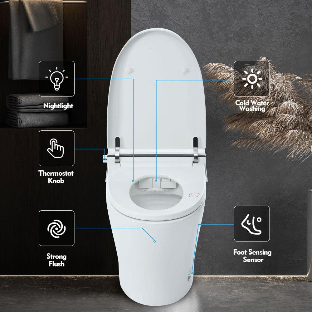 EPOWP 11.8 in. Dual Flush Elongated Smart Toilet with Foot Sensor & Knob Control - Image 2