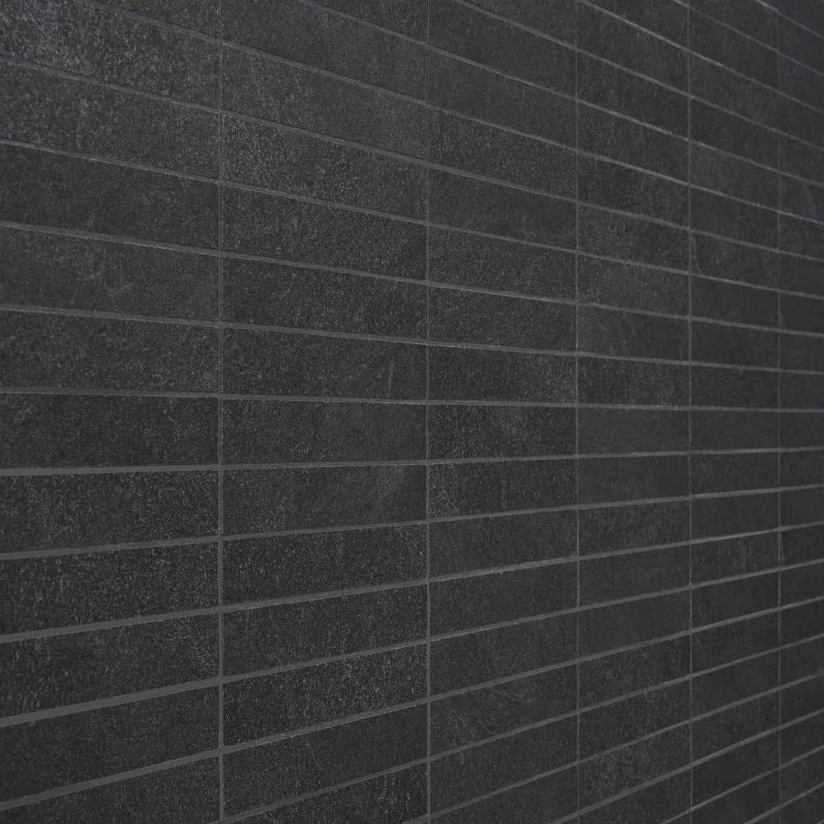 Era Charcoal Black 1x6 Stacked Matte Porcelain Mosaic Tile - Durable Limestone Look - Image 4