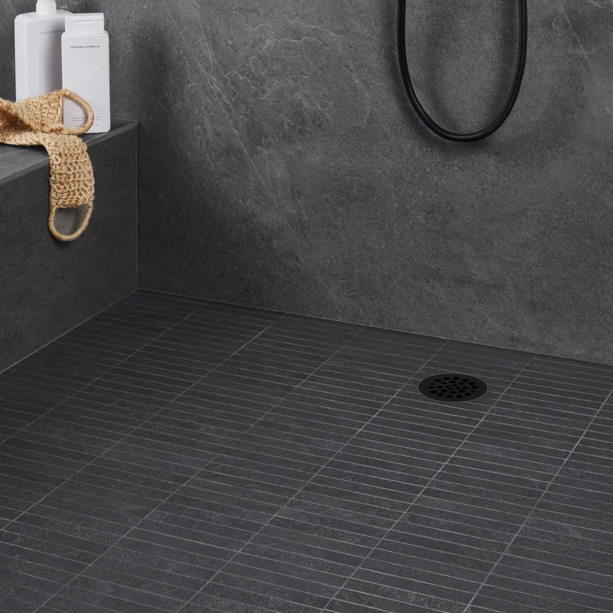 Era Charcoal Black 1x6 Stacked Matte Porcelain Mosaic Tile - Durable Limestone Look - Image 5