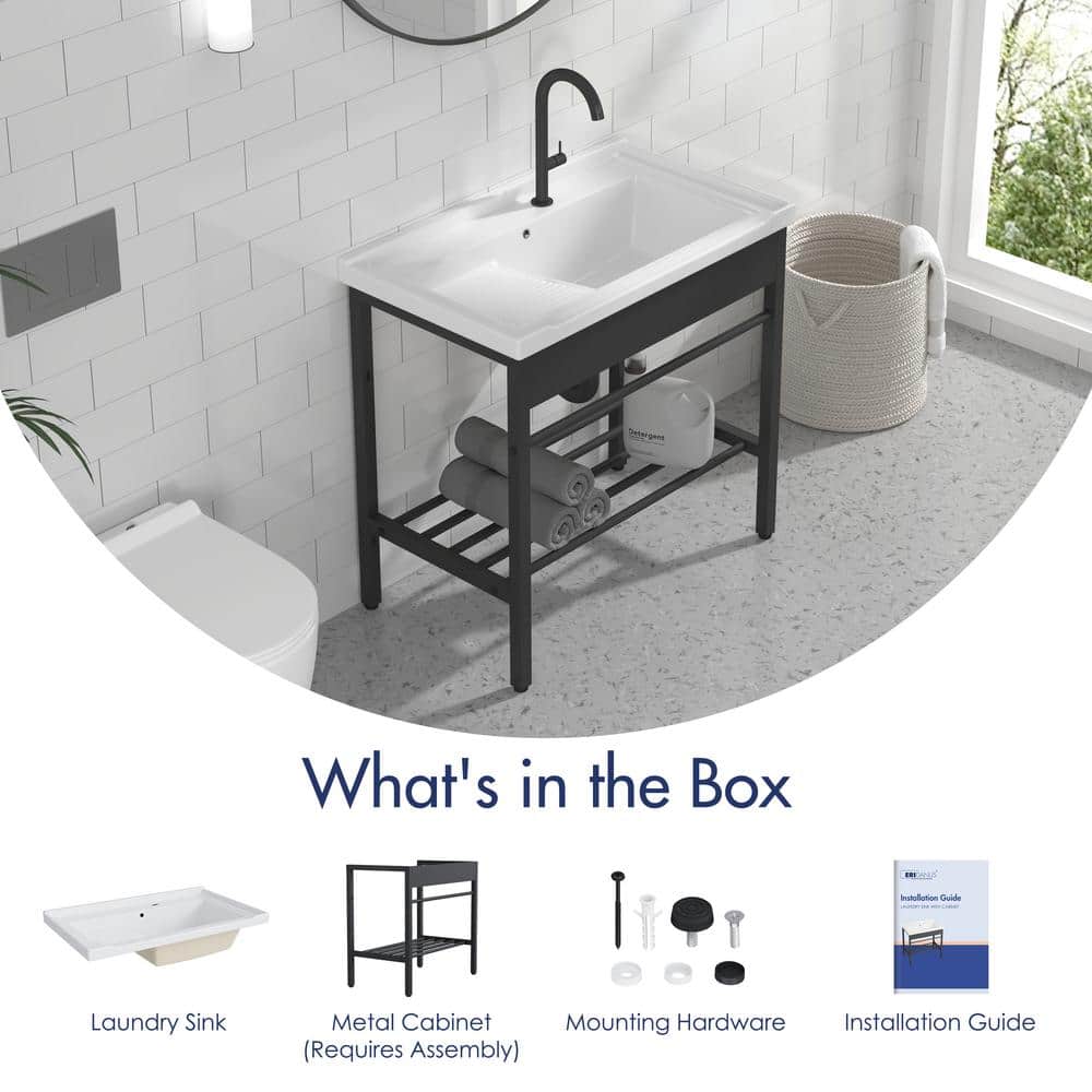 Eridanus Branson 32 in. Freestanding Vitreous China Laundry Sink with Cabinet - Image 10