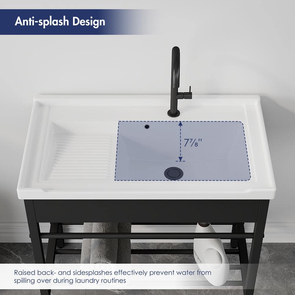 Eridanus Branson 32 in. Freestanding Vitreous China Laundry Sink with Cabinet - Image 3
