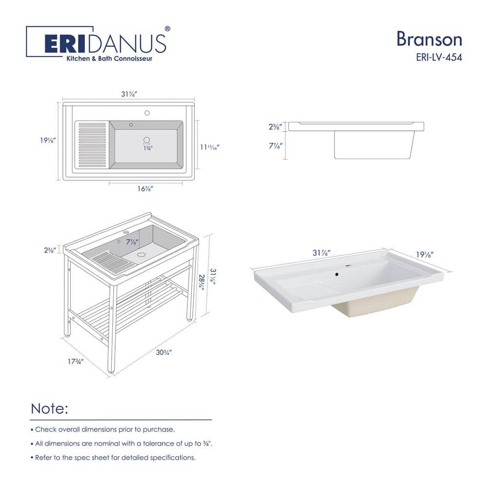 Eridanus Branson 32 in. Freestanding Vitreous China Laundry Sink with Cabinet - Image 9