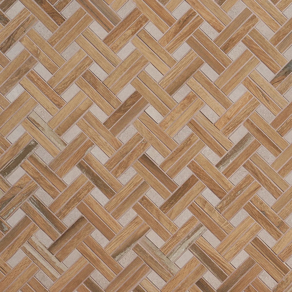 Eternal Birch Brown Basketweave Herringbone Matte Porcelain Mosaic Tile - Image 2