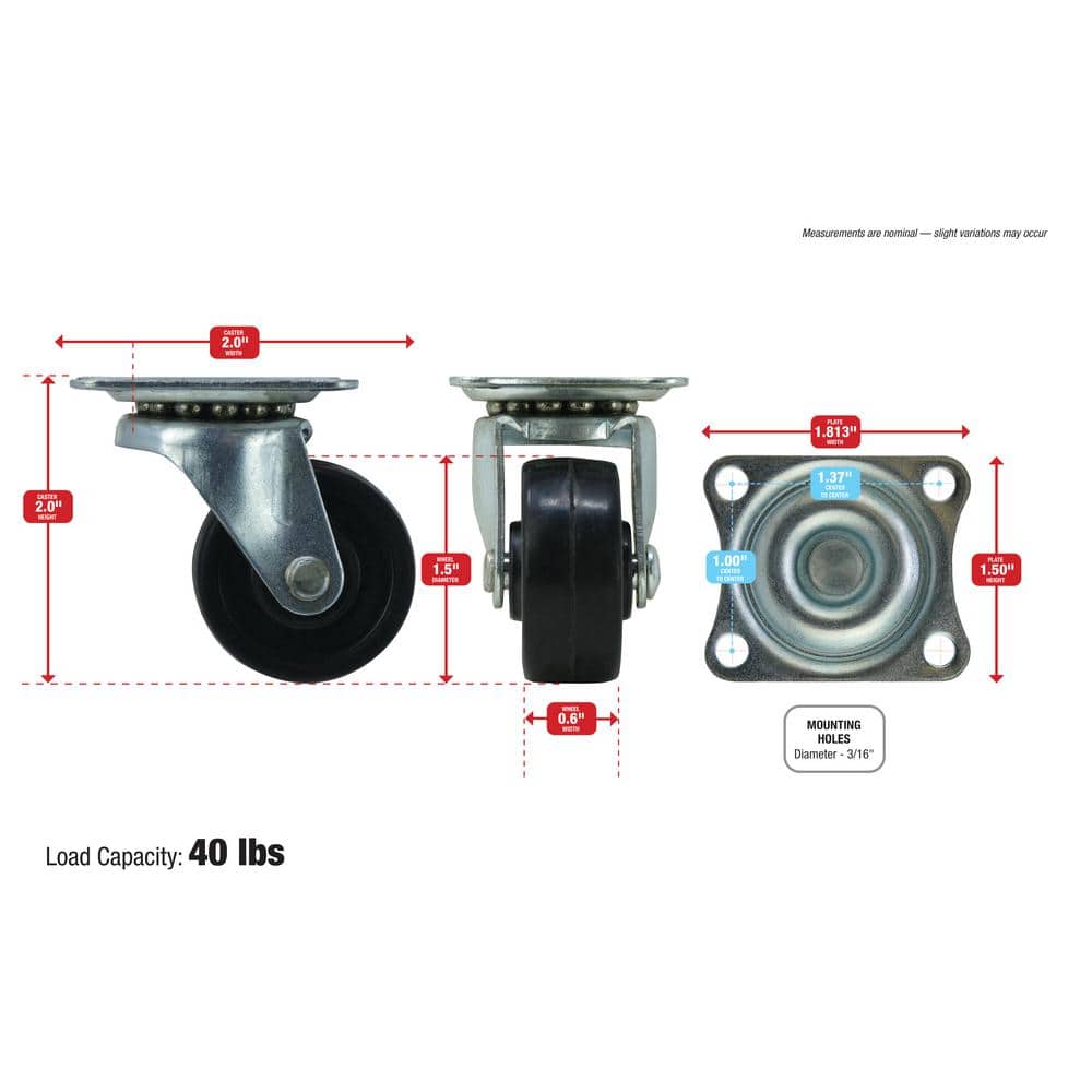Everbilt 1-1/2 in. Soft Rubber Swivel Plate Caster, 40 lb. Load Rating - Image 3