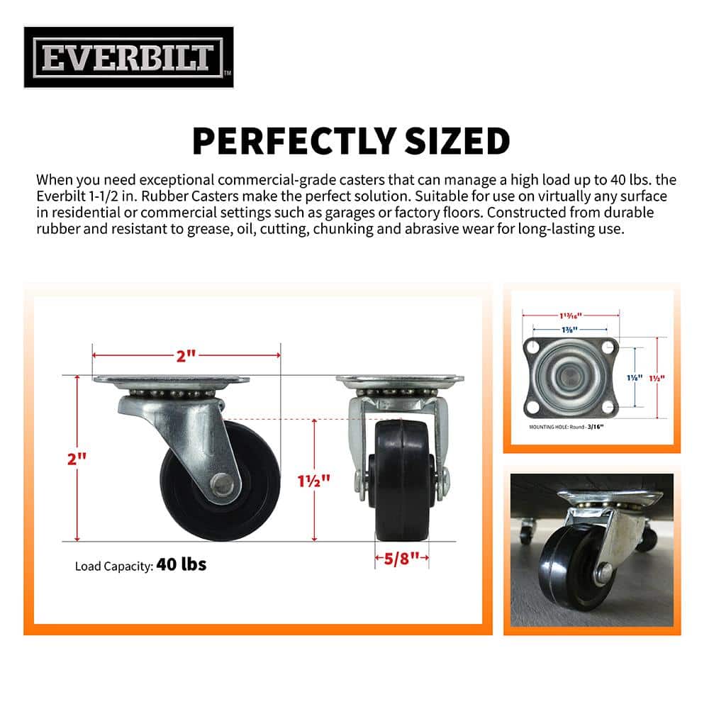Everbilt 1-1/2 in. Soft Rubber Swivel Plate Caster, 40 lb. Load Rating - Image 5
