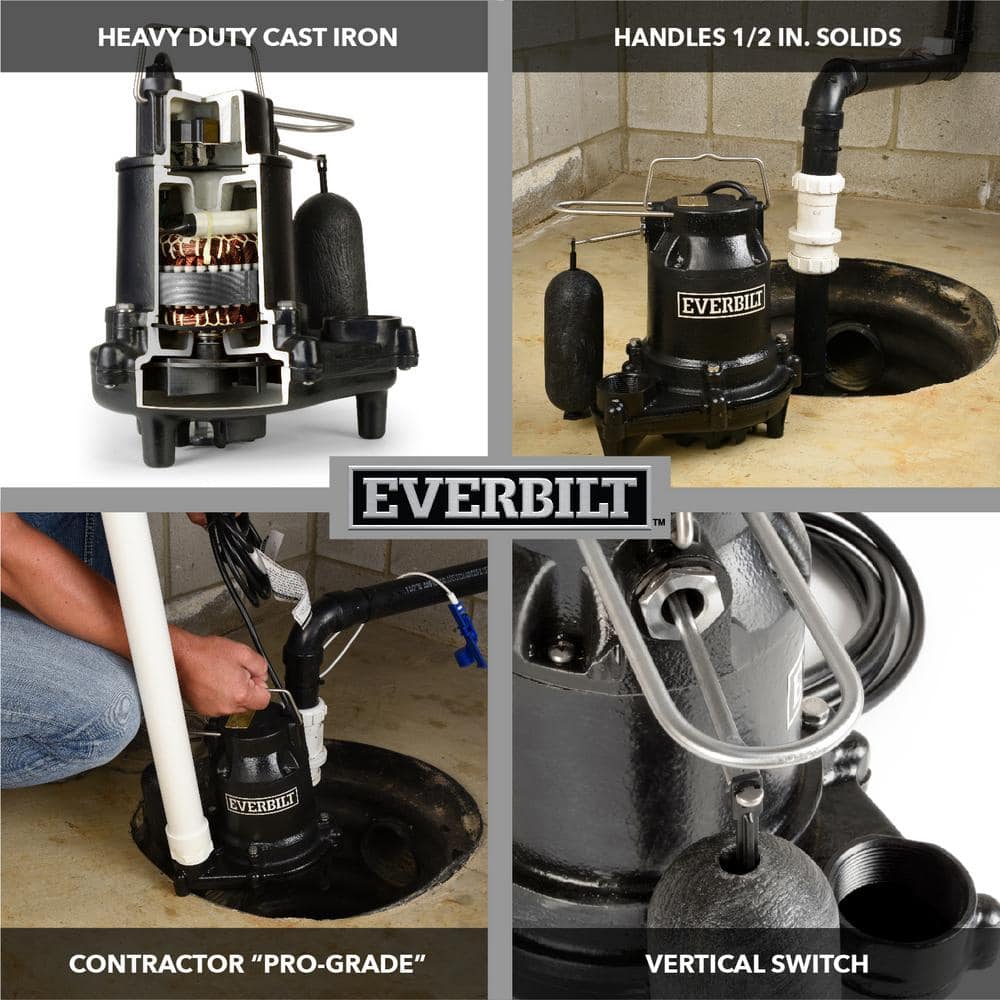 Everbilt 1/3 HP Cast Iron Submersible Sump Pump, HDS30, 3510 GPH, 10 ft Cord - Image 7