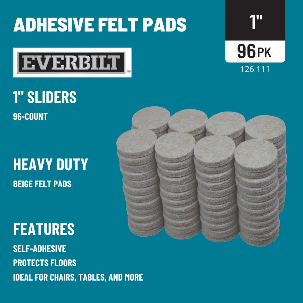 Everbilt 1 in. Beige Heavy-Duty Self-Adhesive Felt Pads, Round Furniture Protectors (96-Pack) - Image 2