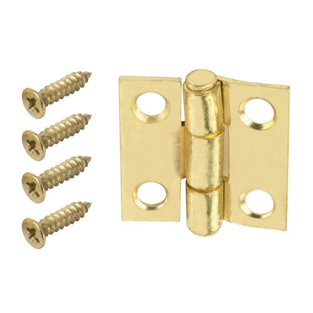 Everbilt 1 in. Satin Brass Narrow Utility Non-Removable Pin Hinges (2-Pack)