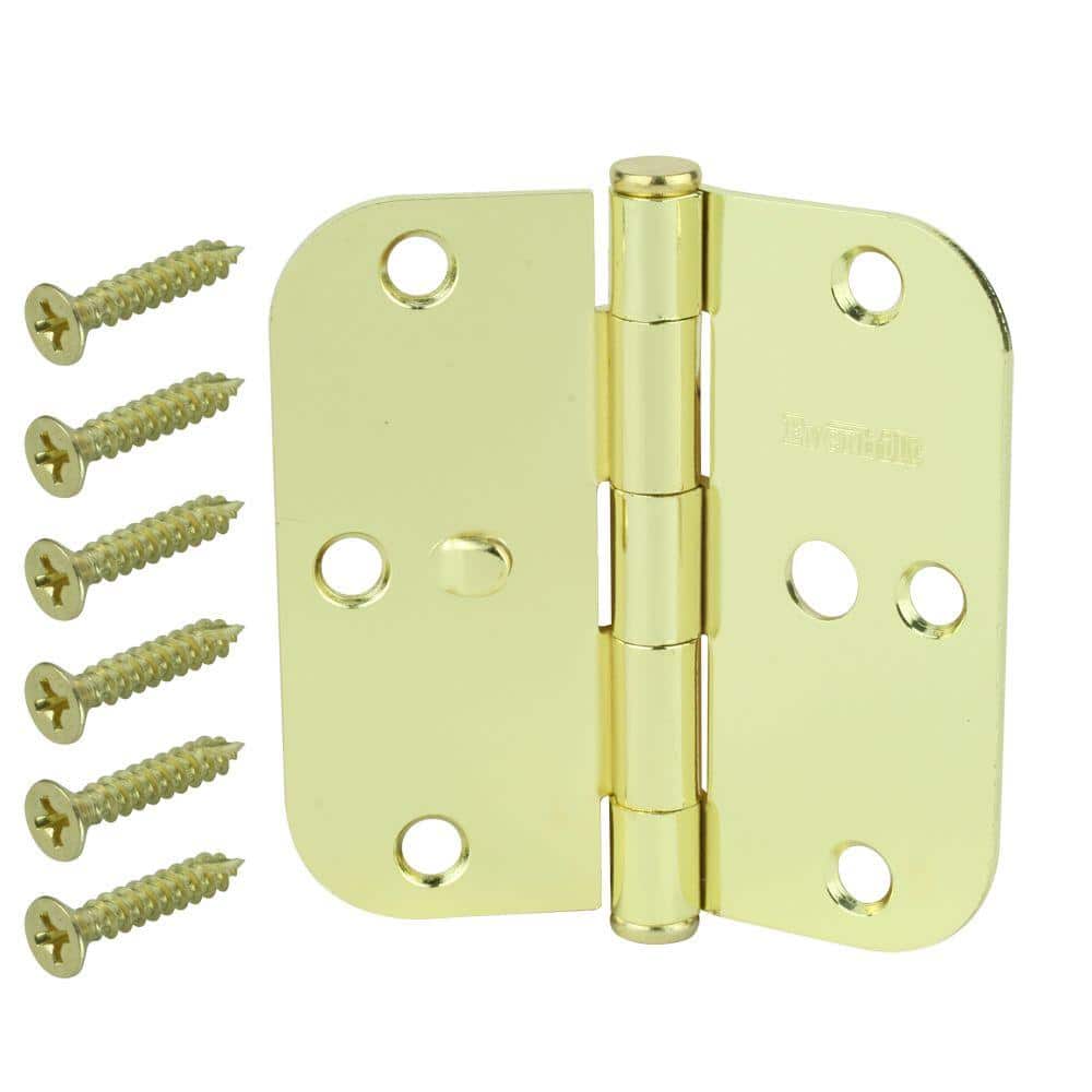 Everbilt 3-1/2 in. Bright Brass Security Door Hinges, 5/8 in. Radius – Value Pack (3-Pack)