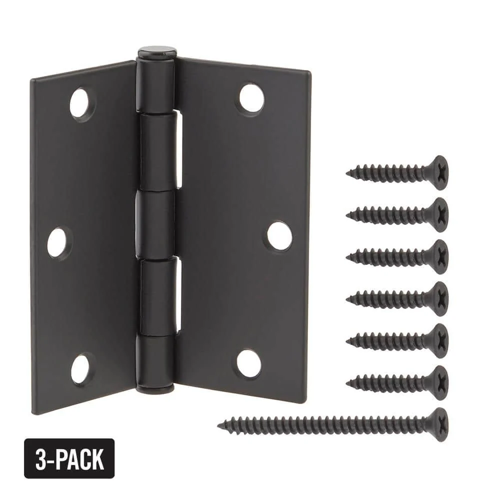 Everbilt 3-1/2 in. Matte Black Square Corner Smooth Action Door Hinge (3-Pack)
