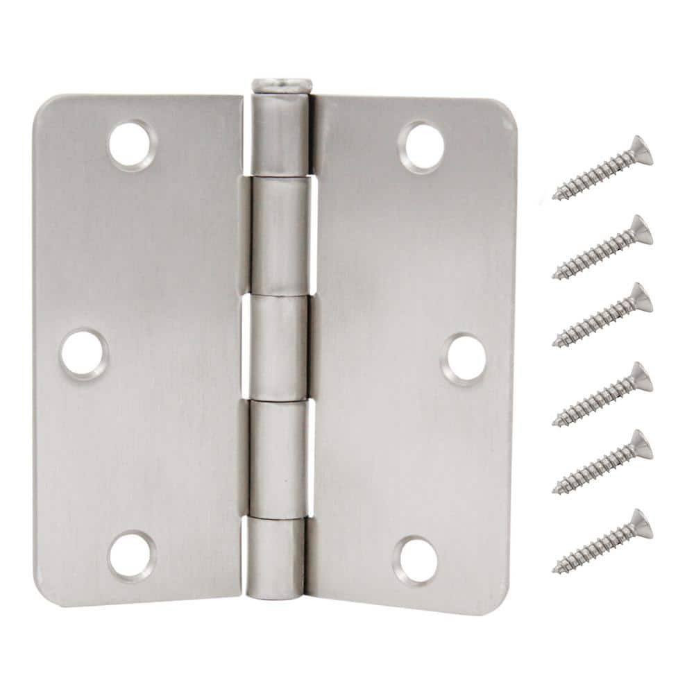Everbilt 3-1/2 in. Satin Nickel 1/4 in. Radius Butt Door Hinges Value Pack (3-Pack)