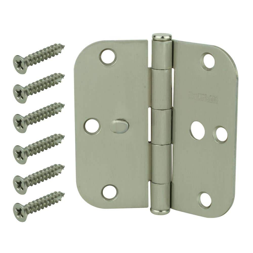 Everbilt 3-1/2 in. Satin Nickel Door Hinges, 5/8 in. Radius Security Butt Hinges Value Pack (3-Pack)