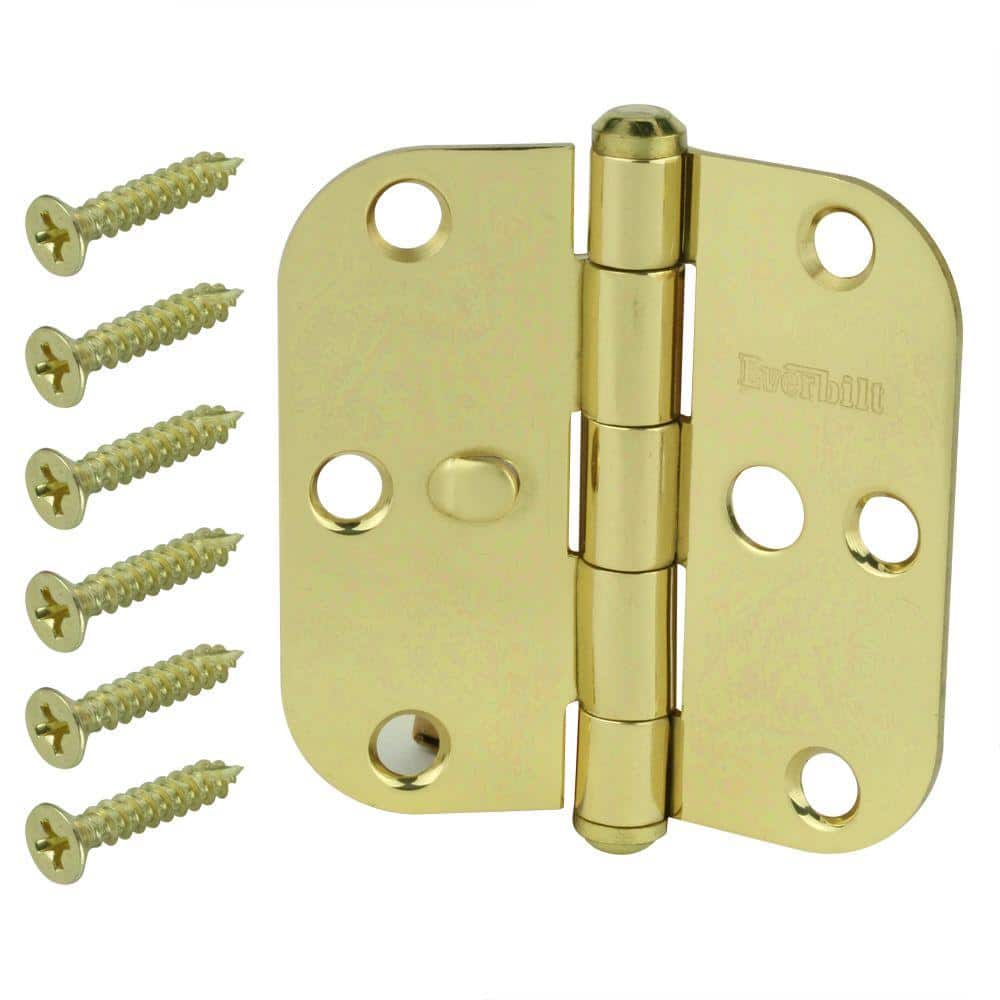Everbilt 3-1/2 in. Solid Brass Security Door Hinge, 5/8 in. Radius