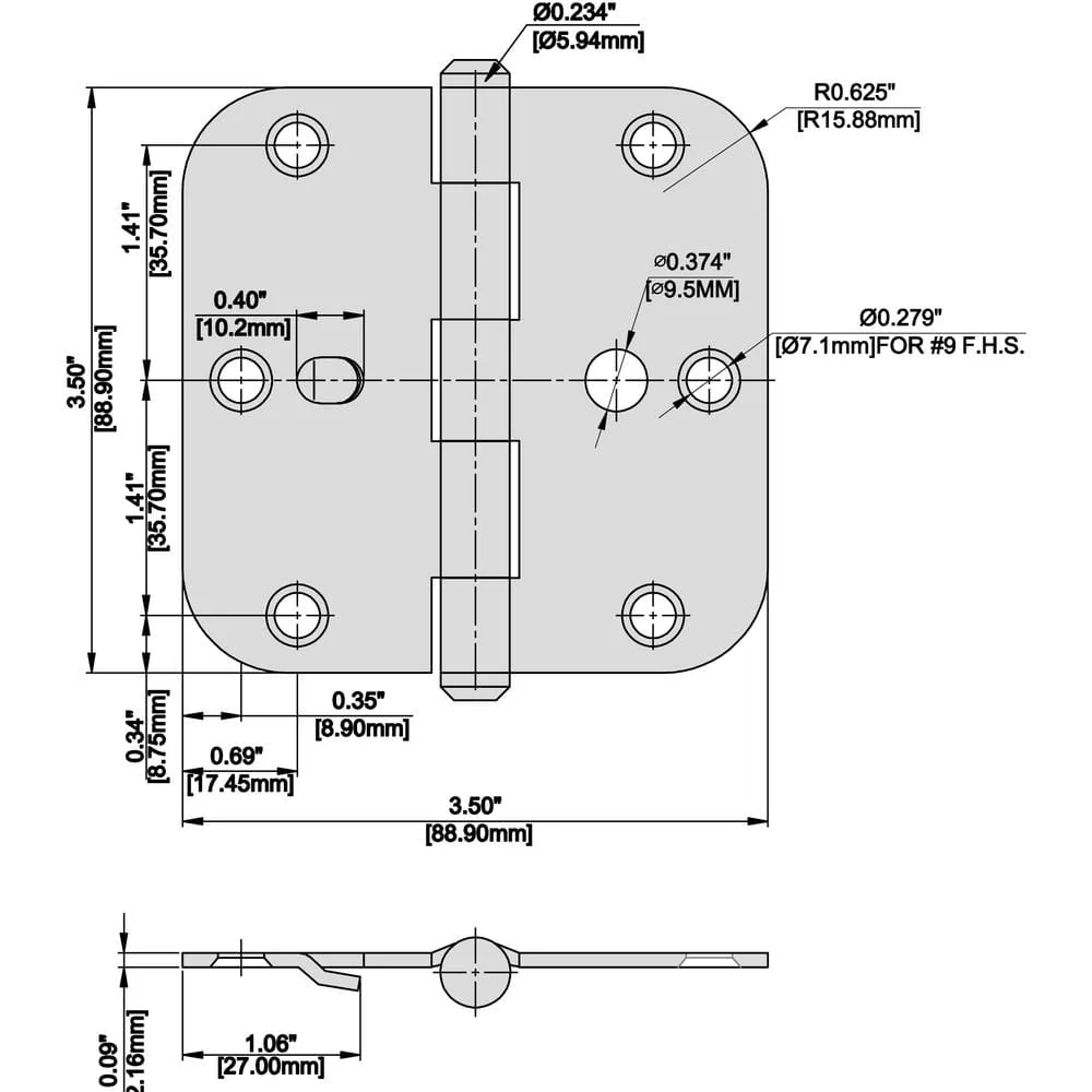 Everbilt 3-1/2 in. Solid Brass Security Door Hinge, 5/8 in. Radius - Image 7