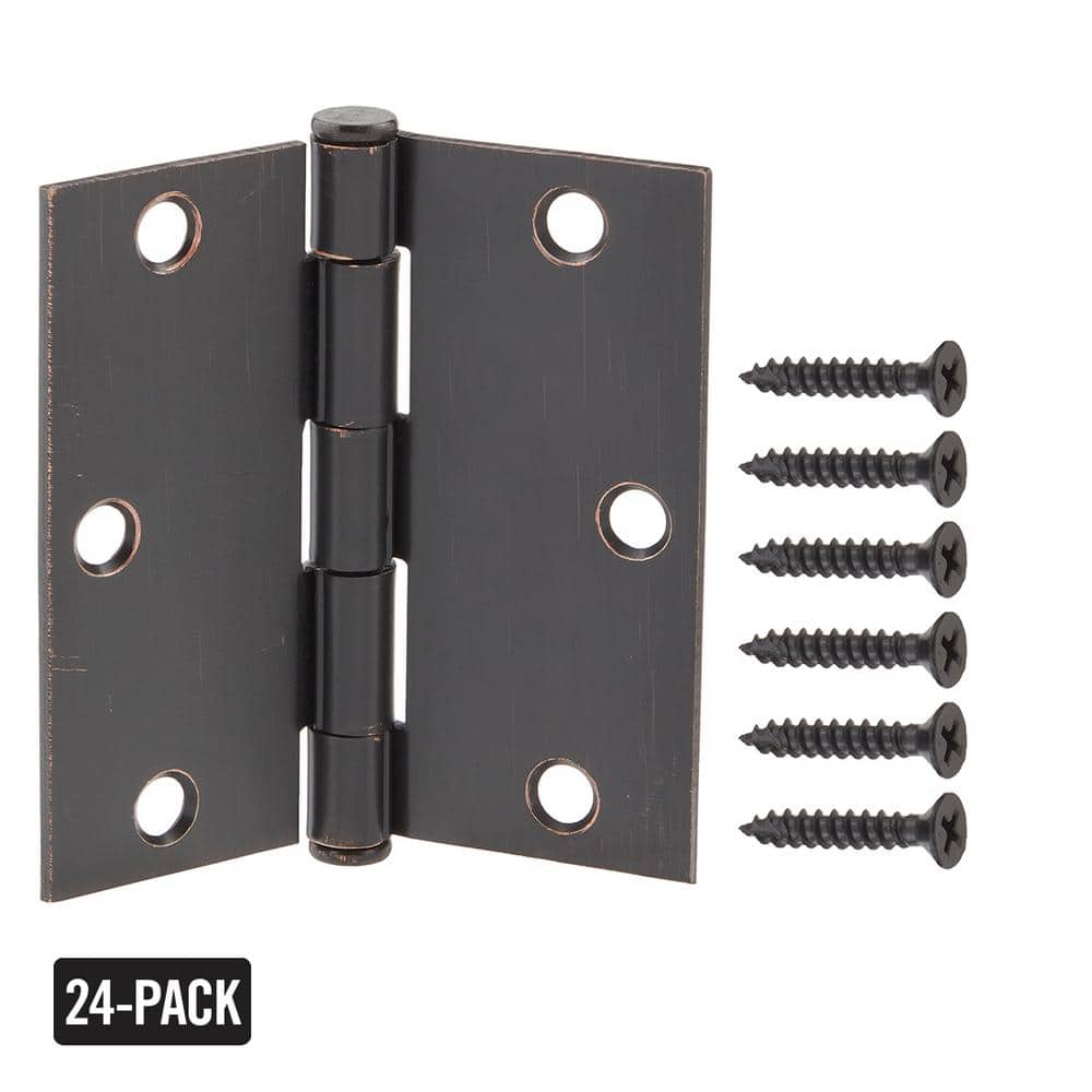 Everbilt 3-1/2 in. Square Corner Oil-Rubbed Bronze Door Hinge Value Pack (24-Pack)