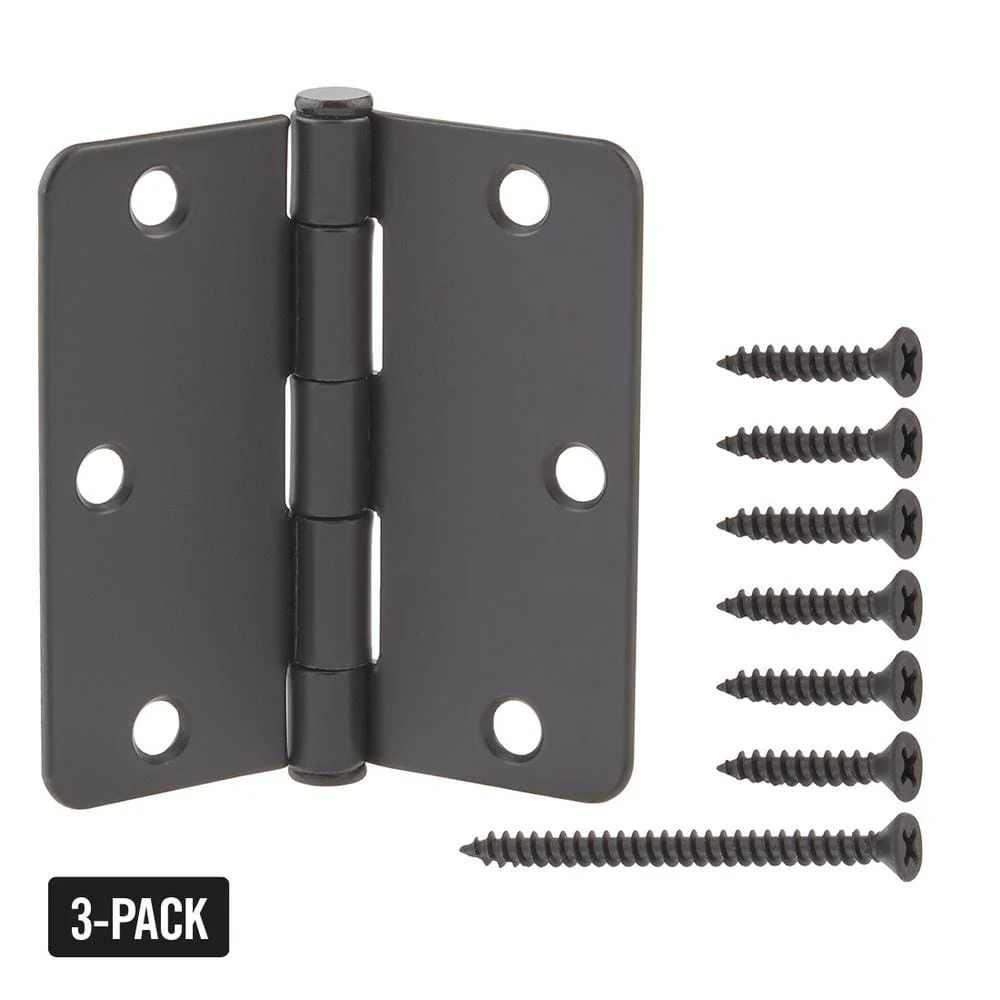 Everbilt 3-1/2 in. x 1/4 in. Radius Matte Black Smooth Action Door Hinge (3-Pack)