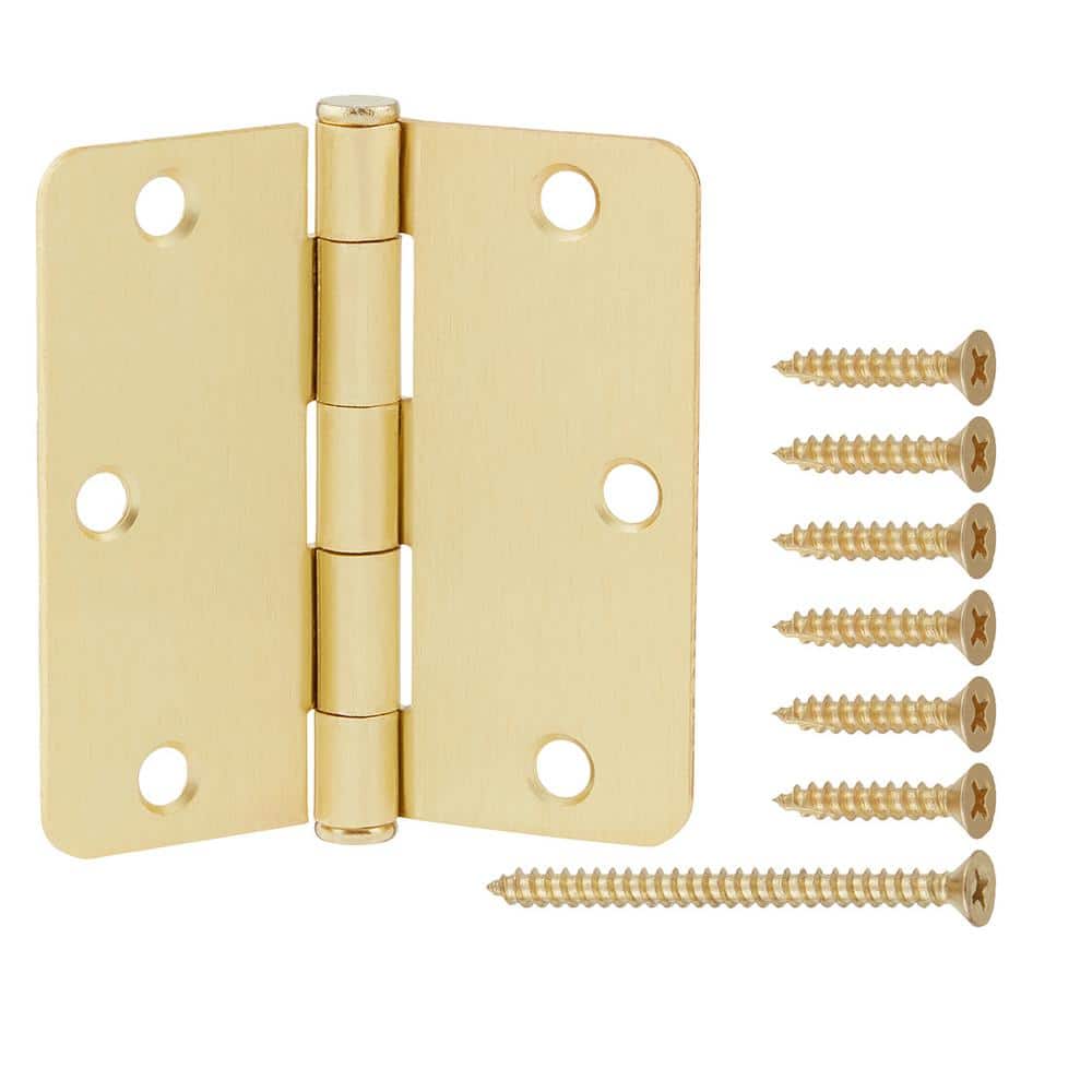 Everbilt 3-1/2 in. x 1/4 in. Radius Satin Brass Squeak-Free Door Hinge