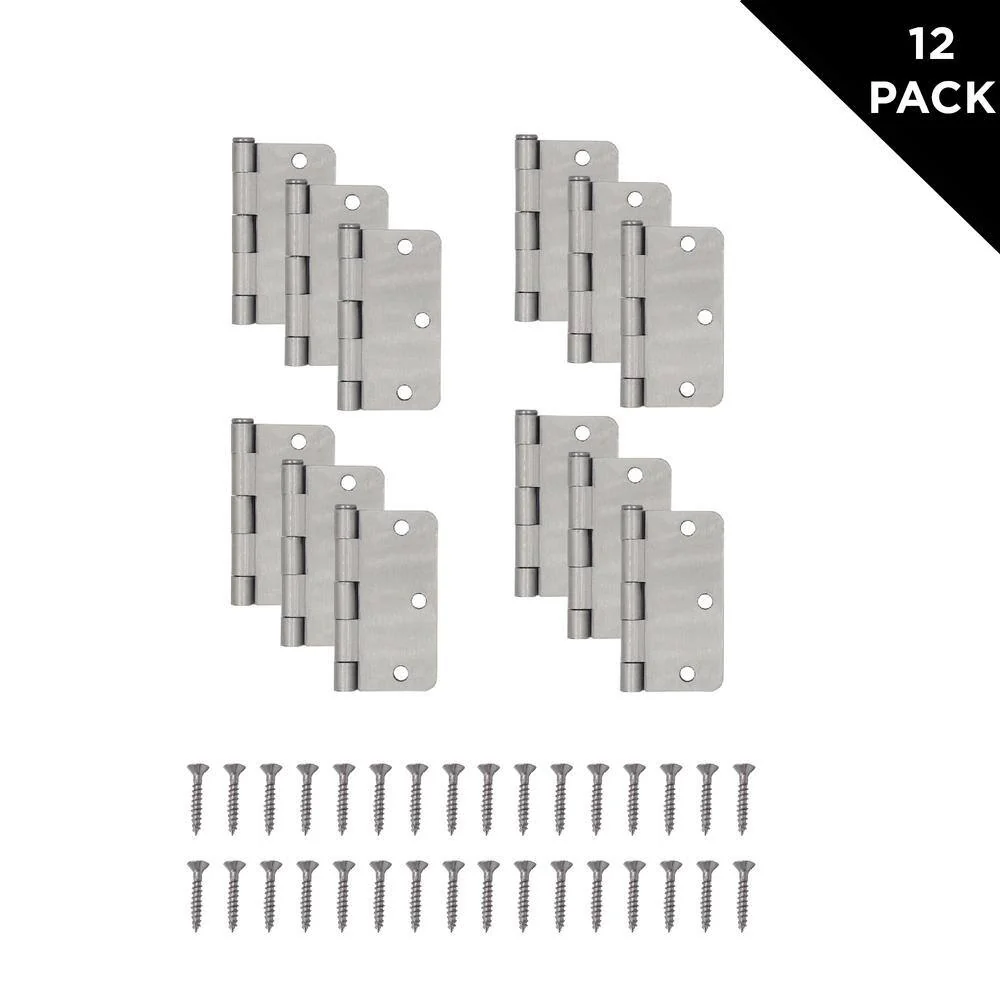 Everbilt 3-1/2 in. x 1/4 in. Radius Satin Nickel Butt Door Hinge Value Pack (12-Pack) - Image 3