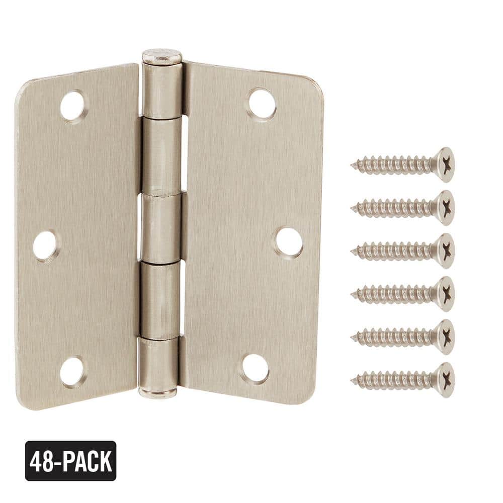 Everbilt 3-1/2 in. x 1/4 in. Radius Satin Nickel Butt Door Hinge Value Pack (48-Pack)