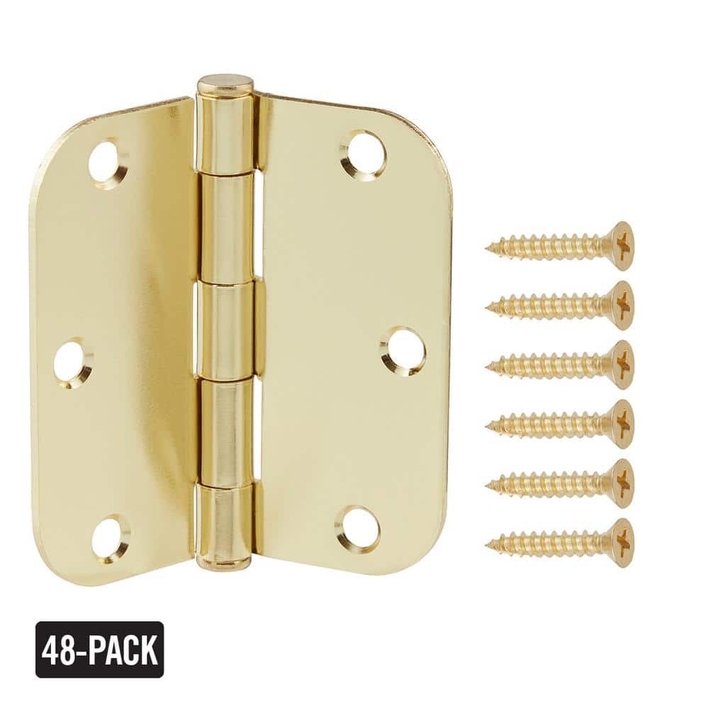 Everbilt 3-1/2 in. x 5/8 in. Radius Bright Brass Door Hinge Value Pack (48-Pack)