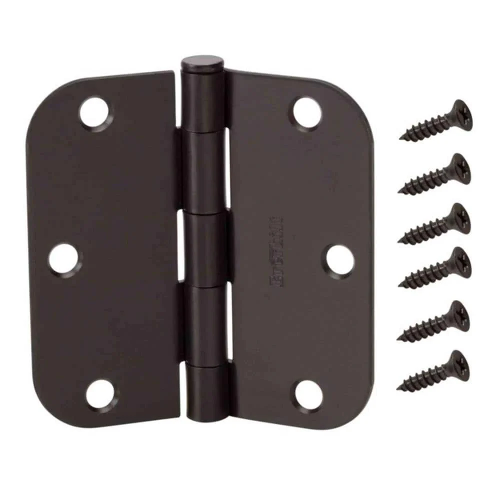 Everbilt 3-1/2 in. x 5/8 in. Radius Matte Black Smooth Action Door Hinge (3-Pack)