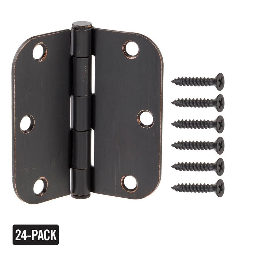 Everbilt 3-1/2 in. x 5/8 in. Radius Oil-Rubbed Bronze Butt Door Hinge Value Pack (24-Pack)
