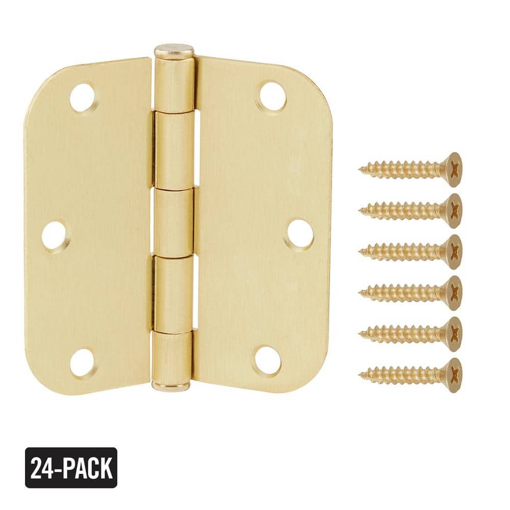 Everbilt 3-1/2 in. x 5/8 in. Radius Satin Brass Butt Door Hinge Value Pack (24-Pack)