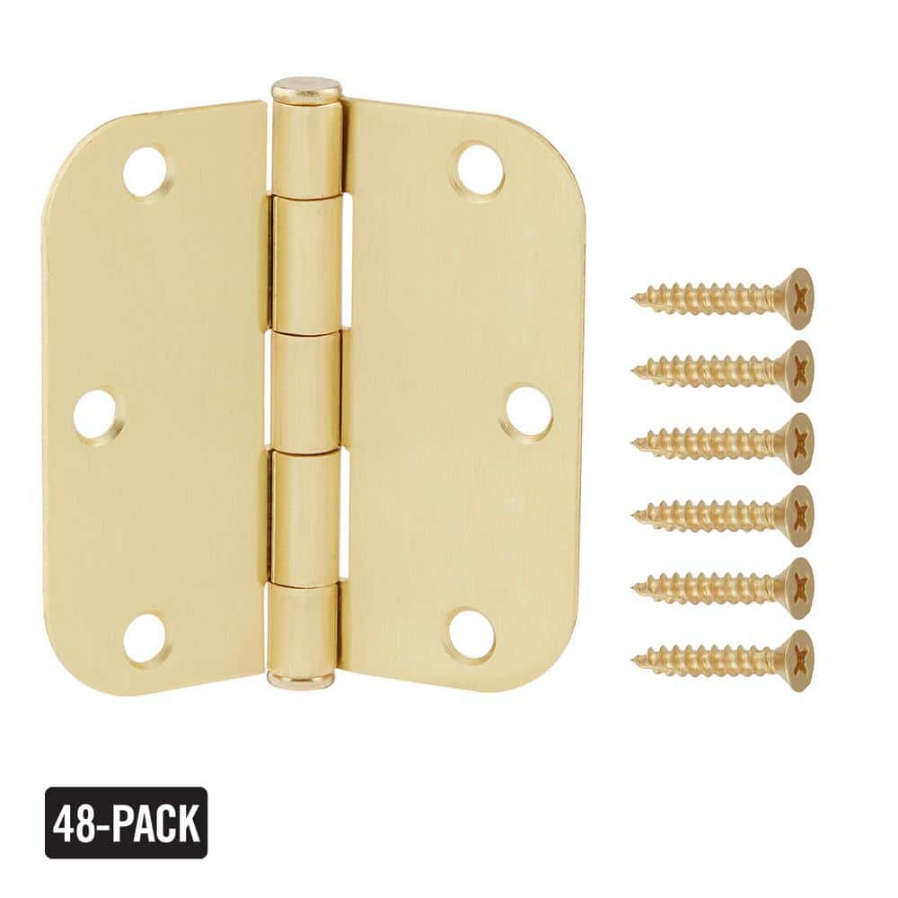 Everbilt 3-1/2 in. x 5/8 in. Radius Satin Brass Butt Door Hinge Value Pack (48-Pack)