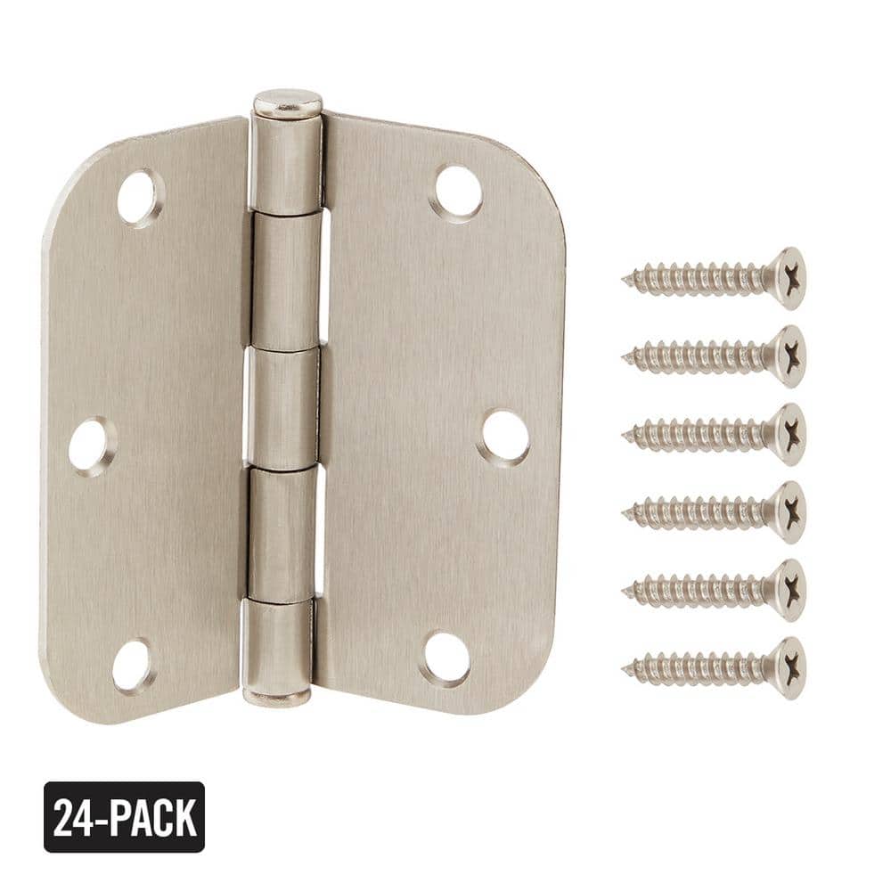 Everbilt 3-1/2 in. x 5/8 in. Radius Satin Nickel Door Hinge Value Pack (24 per Pack)