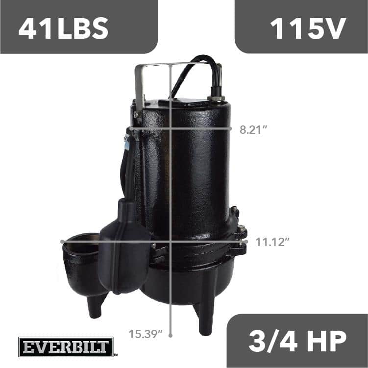 Everbilt 3/4 HP Sewage Ejector Pump, Cast Iron, 2 in. Solids Handling - Image 8