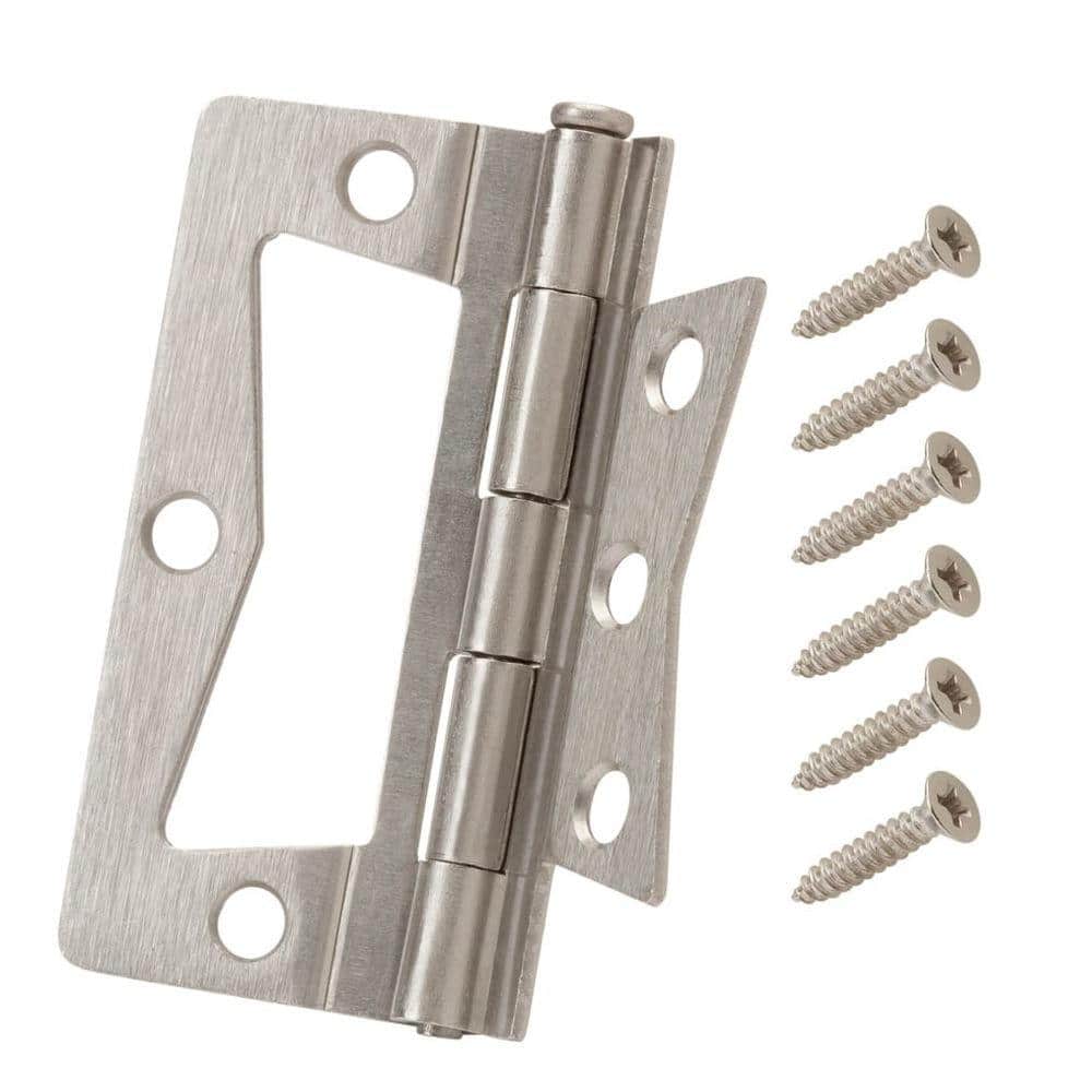 Everbilt 3 in. Satin Nickel Non-Mortise Surface-Mount Door Hinges (2-Pack)