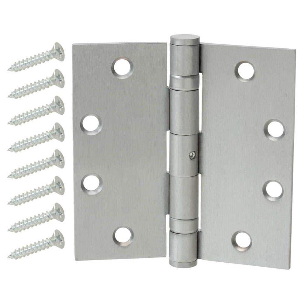 Everbilt 4-1/2 in. x 4-1/2 in. Satin Chrome Ball Bearing Door Hinge, Square Corner