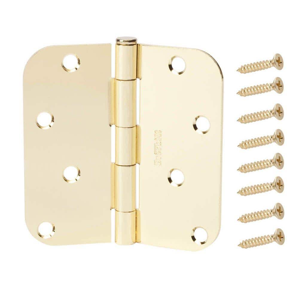 Everbilt 4 in. Satin Brass Door Hinge with 5/8 in. Radius, Removable Pin