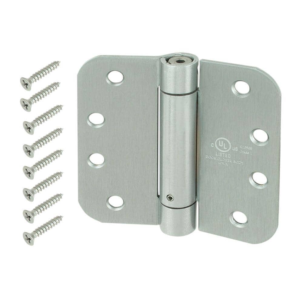 Everbilt 4 in. Satin Chrome Adjustable Spring Door Hinge, 5/8 in. Radius