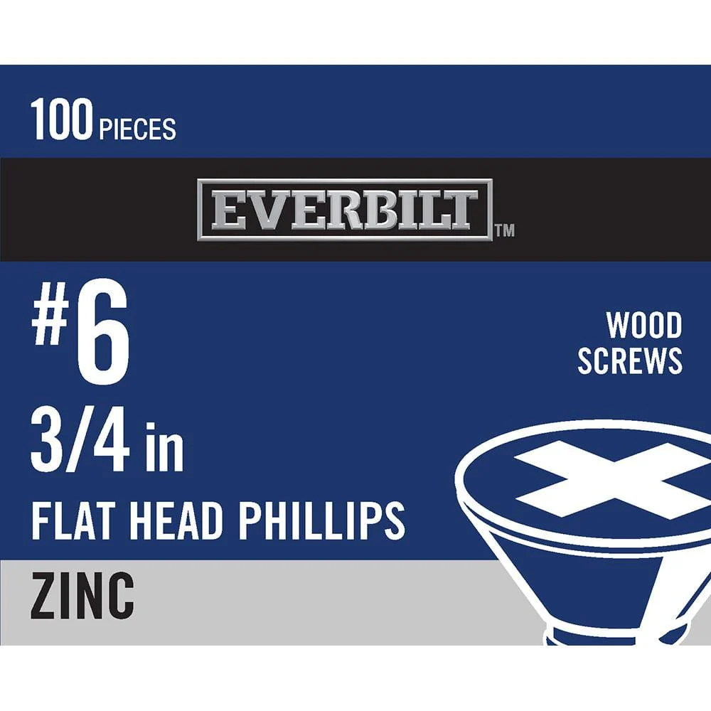 Everbilt #6 x 3/4 in. Phillips Flat Head Zinc-Plated Wood Screws (100-Pack)