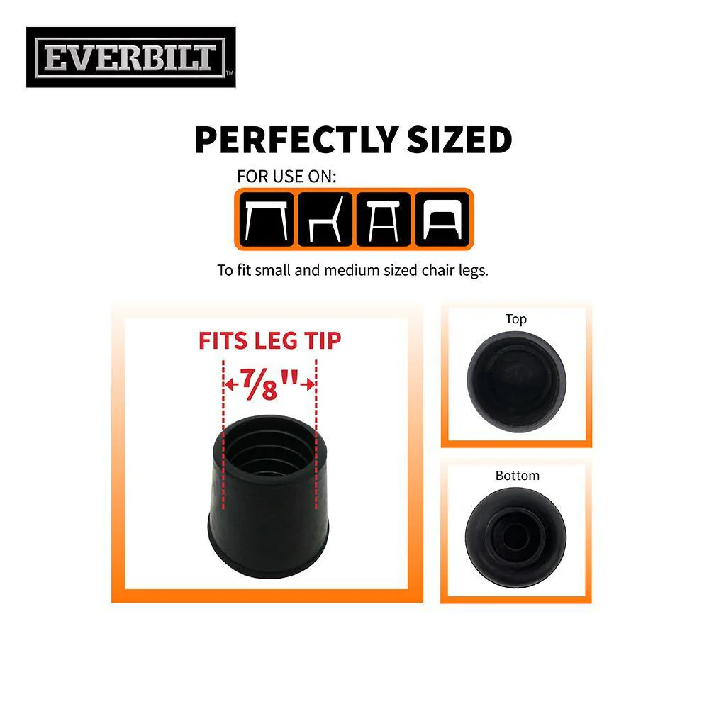 Everbilt 7/8 in. Black Rubber Leg Tips, Anti-Skid Furniture Floor Protectors (4-Pack) - Image 5