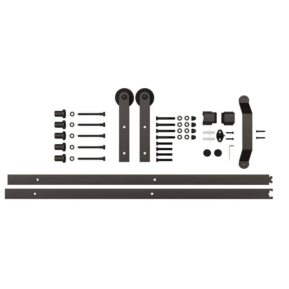 Everbilt 72 in. Matte Black Strap Sliding Barn Door Hardware Track with Pull