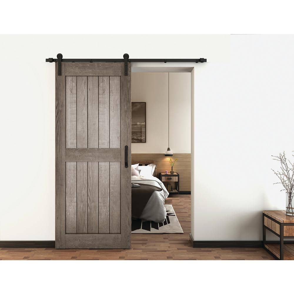 Everbilt 72 in. Matte Black Strap Sliding Barn Door Hardware Track with Pull - Image 2