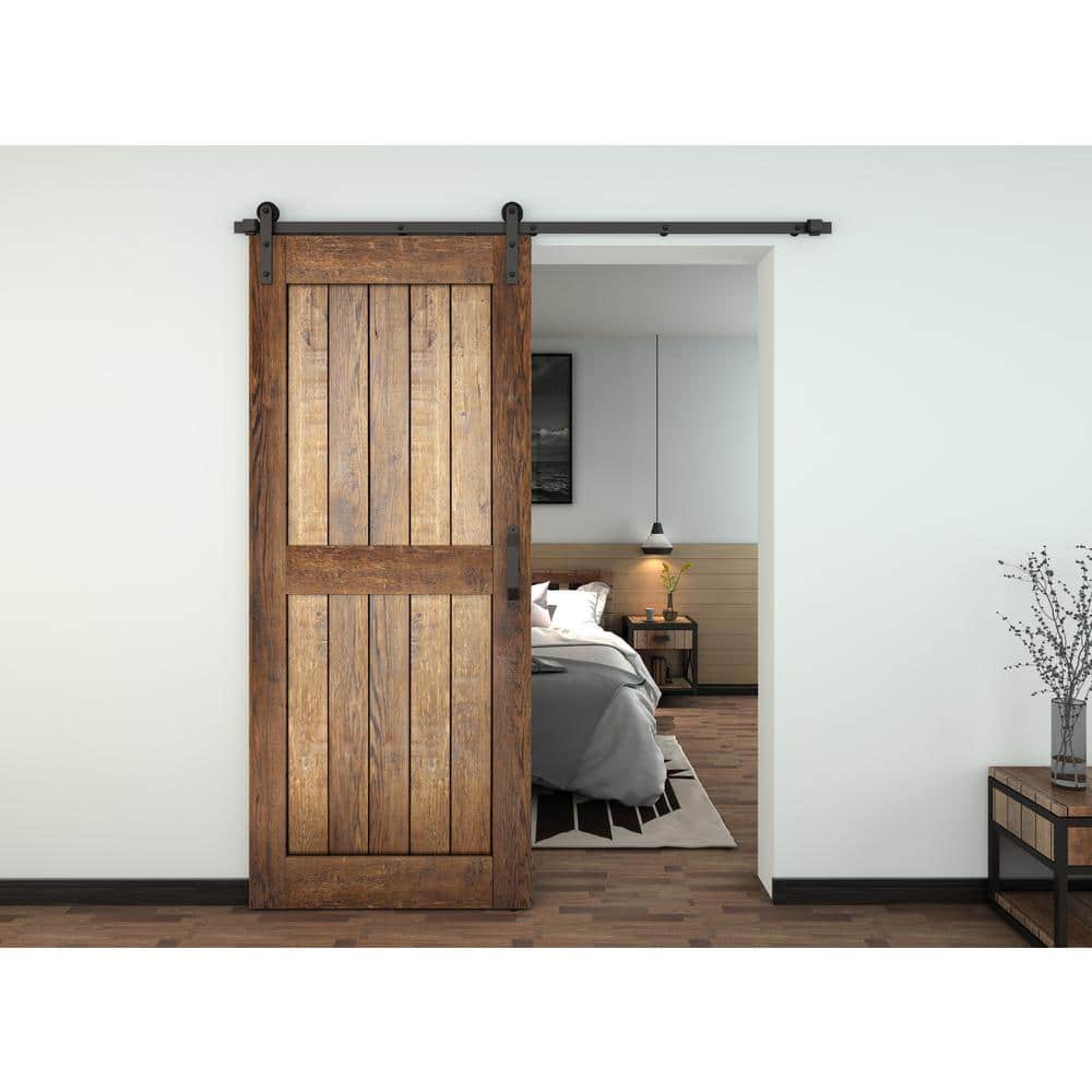 Everbilt 72 in. Matte Black Strap Sliding Barn Door Hardware Track with Pull - Image 3