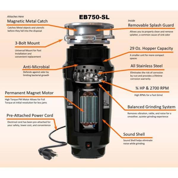Everbilt Designer Series 3/4 HP Continuous Feed Garbage Disposal with Brushed Nickel Sink Flange and Attached Power Cord - Image 3