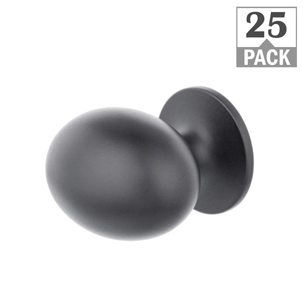 Everbilt Large Football 1-3/8 in. Matte Black Classic Oval Cabinet Knob (25-Pack)