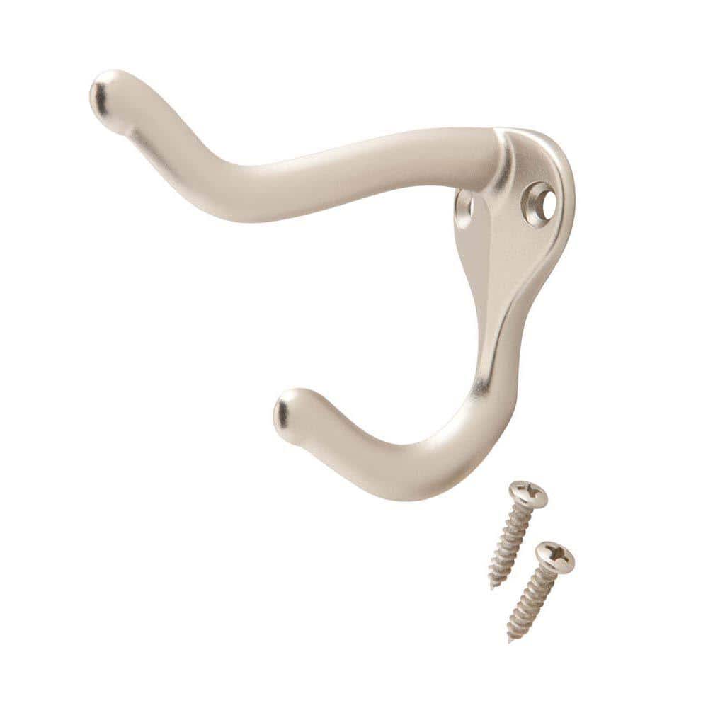 Everbilt Satin Nickel Coat and Hat Hook – Wall Mounted, 2-Prong, Steel