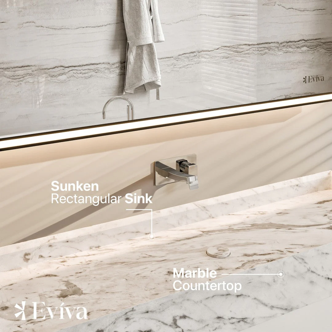 Eviva Fritti 48 in. W x 20 in. D x 16.5 in. H Floating Bathroom Vanity in White with White Carrara Marble Top with Trough Sink - Image 3