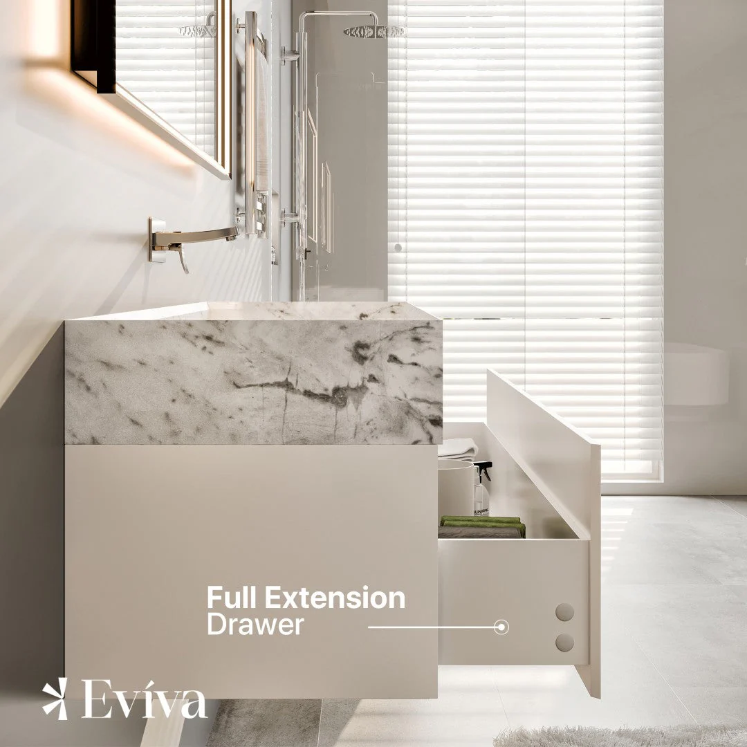 Eviva Fritti 48 in. W x 20 in. D x 16.5 in. H Floating Bathroom Vanity in White with White Carrara Marble Top with Trough Sink - Image 5